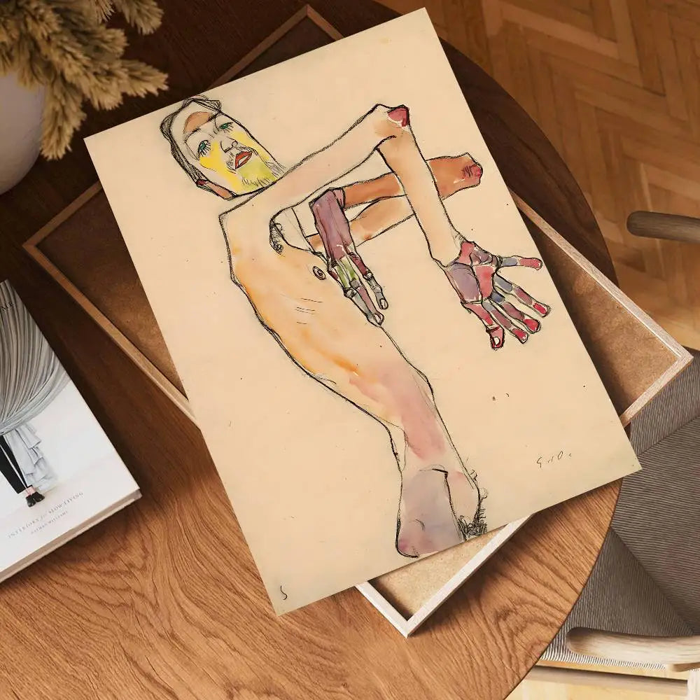 Egon Schiele Body Color Delineation DIY Sticky Poster Whitepaper Prints Posters Artwork Nordic Home Decor