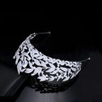 Cubic Zirconia Leaf Tiara  -  Bridal Crown Headband for Brides, Princess or Queen Style Wedding Hair Accessories