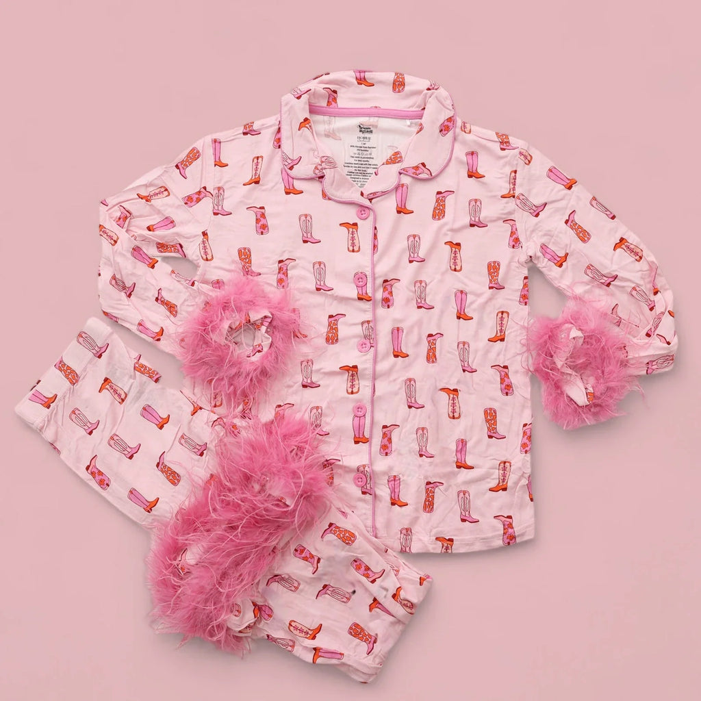 Christmas Mom and Me Matching Cowgirl Pajamas Set – Boot Print Long Sleeve Top & Pants Family Loungewear
