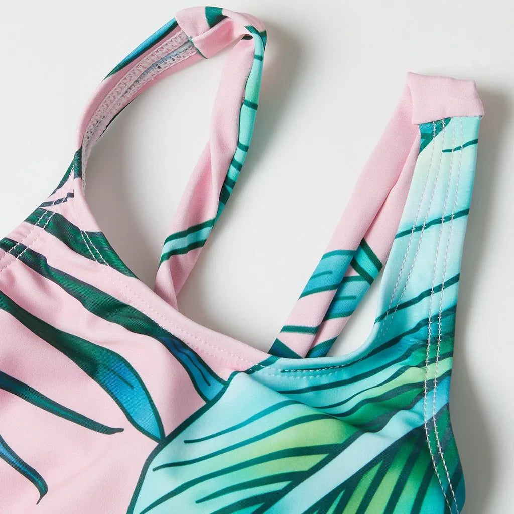 Fashion Family Swimsuit Set for Girls Boys Dad Mom Matching Clothing Outfits Mommy and Me Daughter Son Leaf Print Beach Swimming
