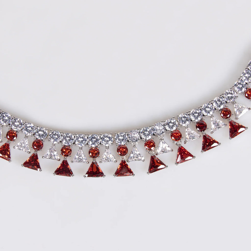 Geometric Triangle Zircon Jewelry Set for Women  Shiny Necklace & Earrings for Dubai Bridal Wedding or Party Gift