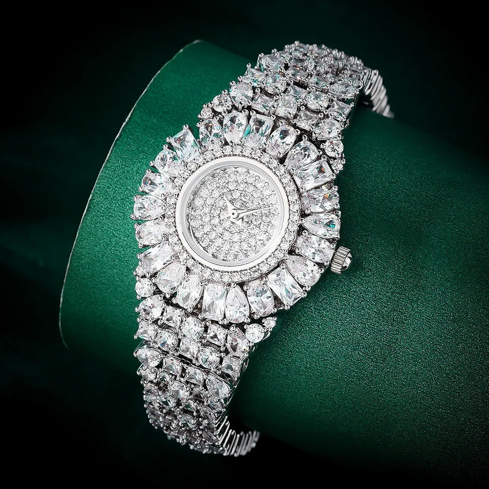 19cm Women's Full Crystal Watch  AAA Cubic Zirconia Bracelet Watch for Wedding Party Jewelry | Japan Movement | Waterproof