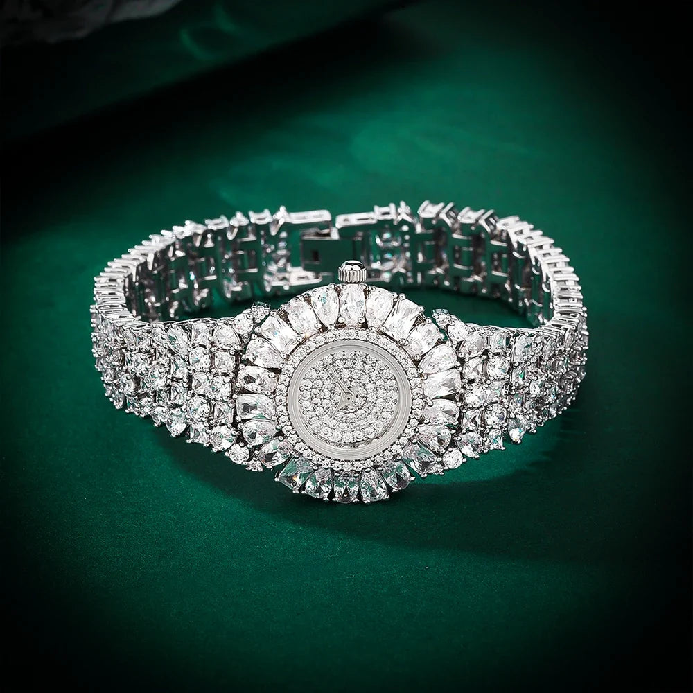 19cm Women's Full Crystal Watch  AAA Cubic Zirconia Bracelet Watch for Wedding Party Jewelry | Japan Movement | Waterproof