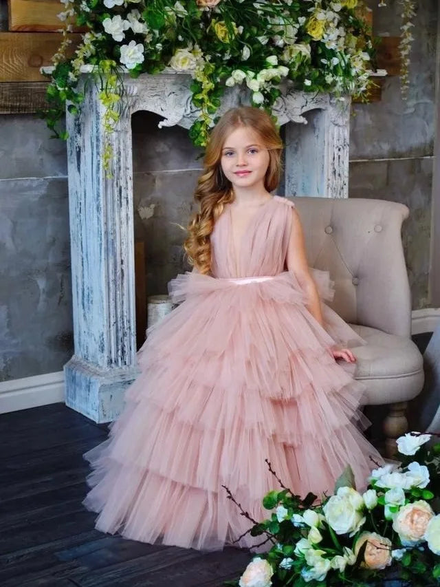 Elegant Pink Ruffled Mesh Tutu Dress for Mom and Daughter â€“ Sleeveless Matching Outfits for Birthday Party, Prom, or Christmas Photoshoot