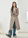 Elegant Long Trench Coat for Women – Fall Double-Breasted Windbreaker