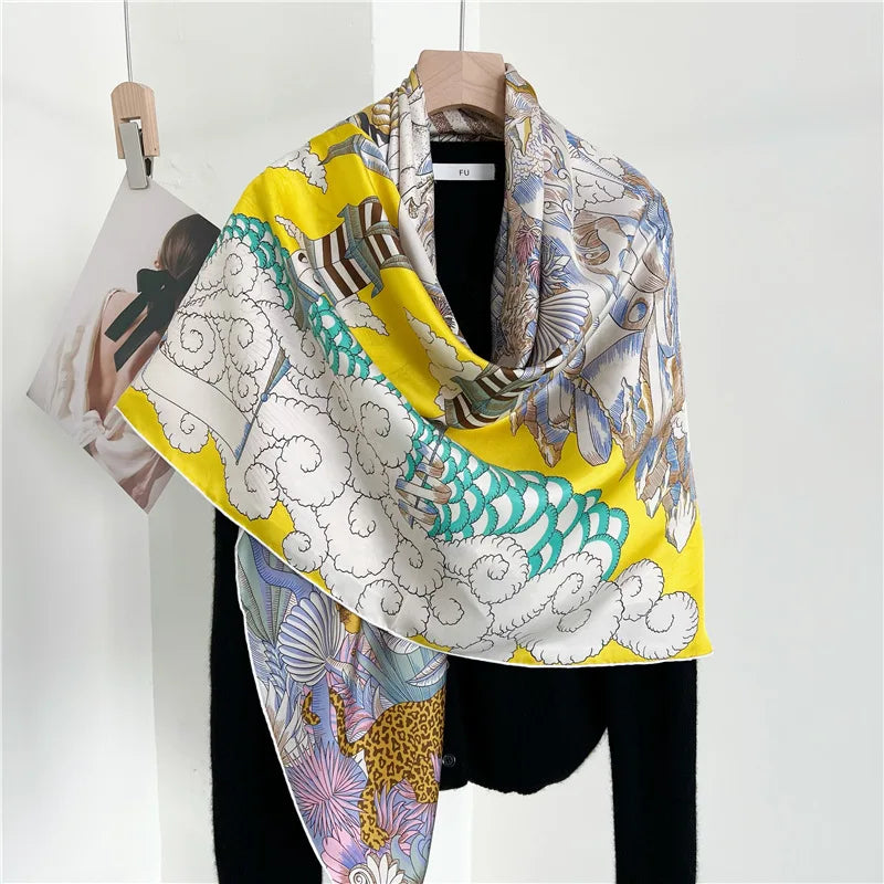 Designer Mulberry Silk Large Scarf – Luxury Hand-Rolled Edge Shawl & Wrap (135 cm)