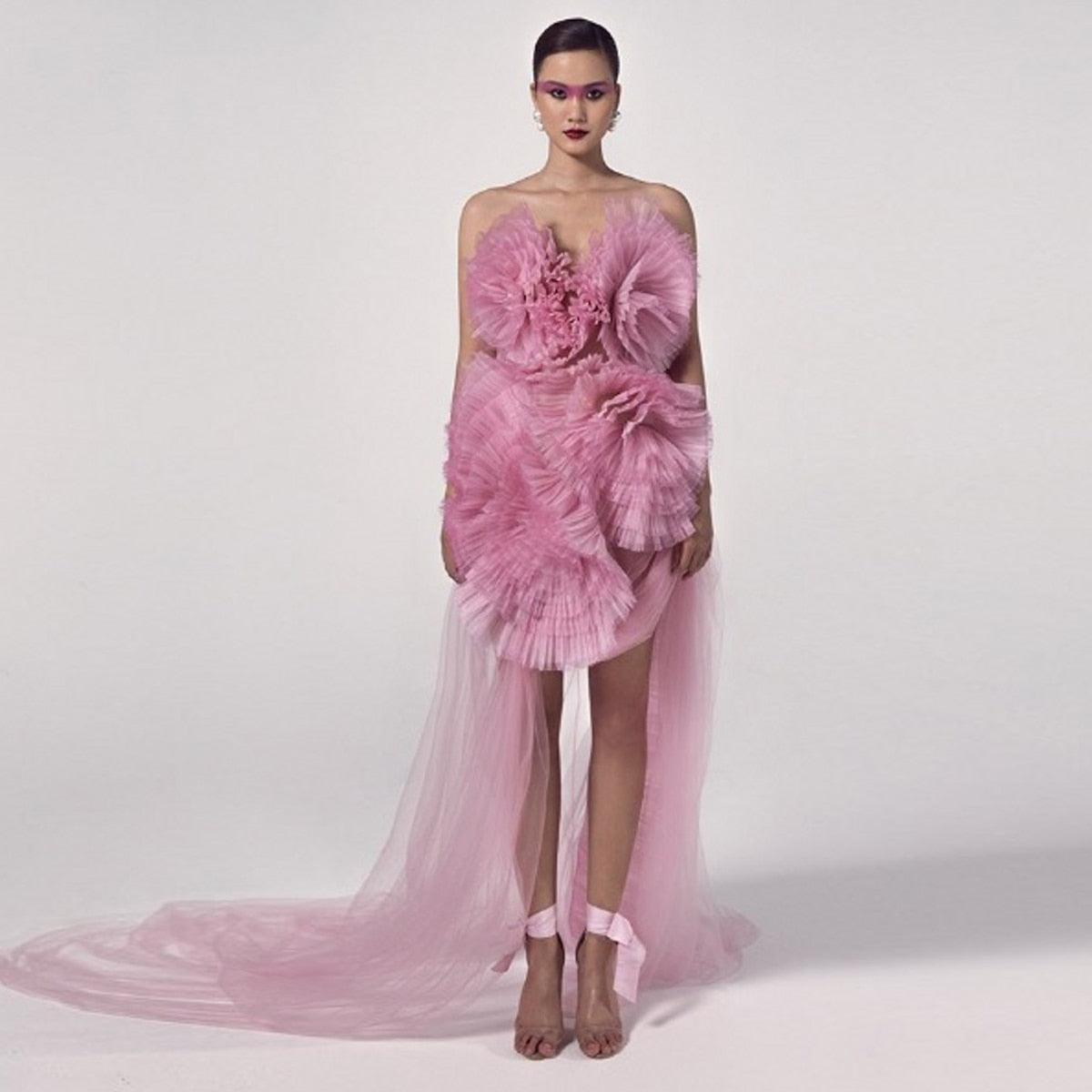 3D Floral Tulle Prom Gown with Unique Design