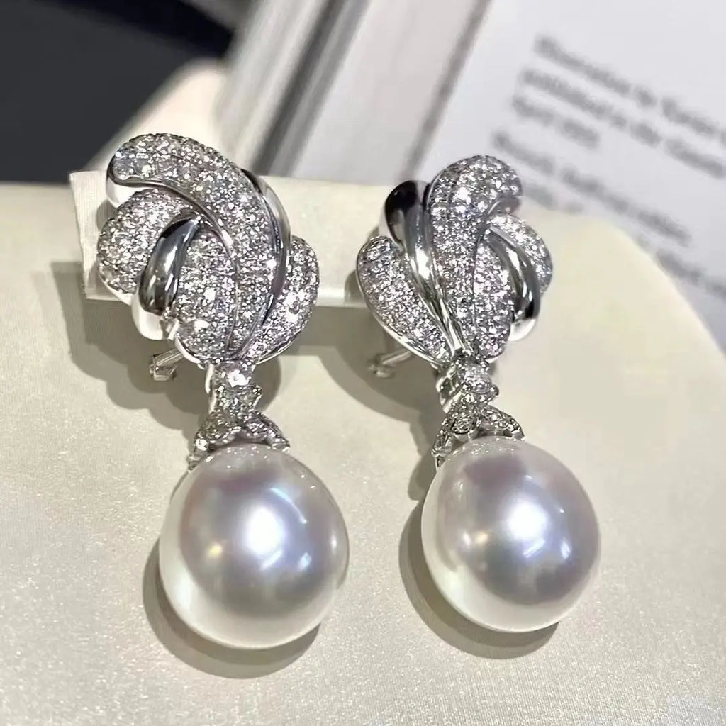 925 Sterling Silver Round 10-11mm Natural Freshwater White Pearl Drop Dangle Earrings  Women's Holiday Gift