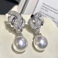 925 Sterling Silver Round 10-11mm Natural Freshwater White Pearl Drop Dangle Earrings  Women's Holiday Gift