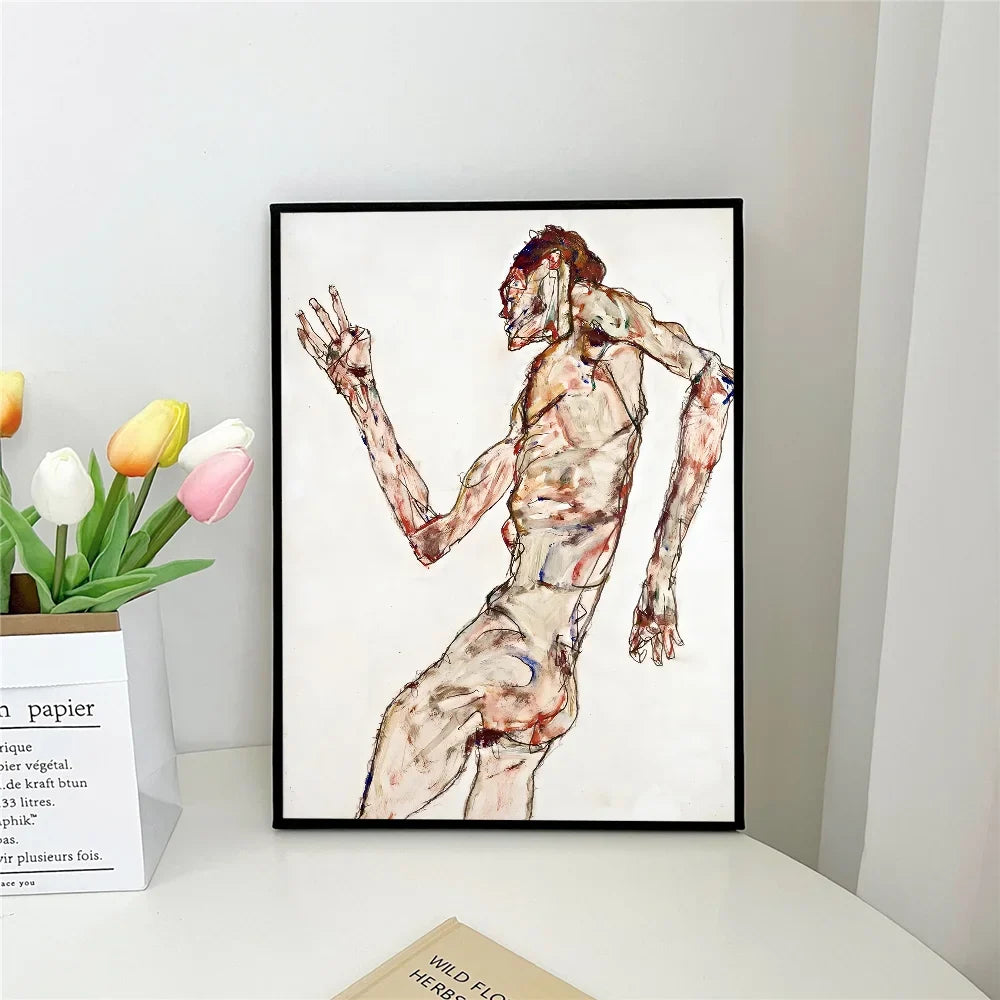Egon Schiele Self-Adhesive Art Poster – Waterproof Wall Sticker for Coffee House, Bar, or Living Room Decor (1pc)