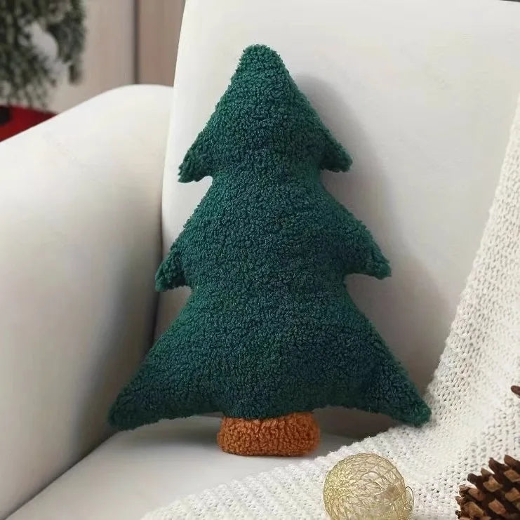 Christmas Tree Plush Pillow Festive Holiday Throw Cushion for Sofa or Bed, Soft Xmas Décor & Cute Gift for Kids, Green/Red