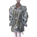 Autumn Oversized Shiny Silver Trench Coat for Women Belt Double Breasted European Fashion Emo Clothes Y2K Streetwear