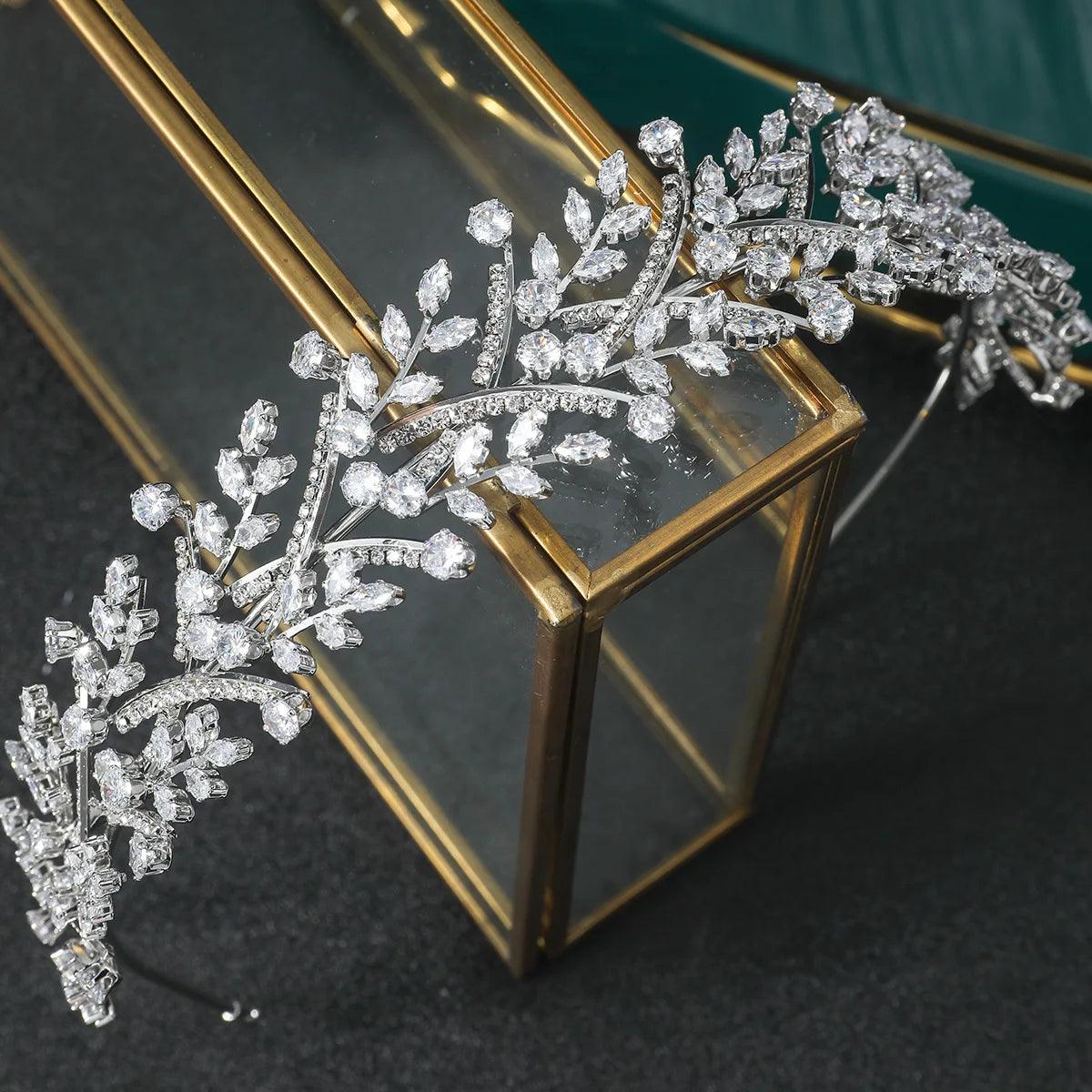Bridal Headband Wedding Headdress Cubic Zirconia Princess Bride Tiaras Crowns Women Birthday Party Prom Hair Jewelry Hairband