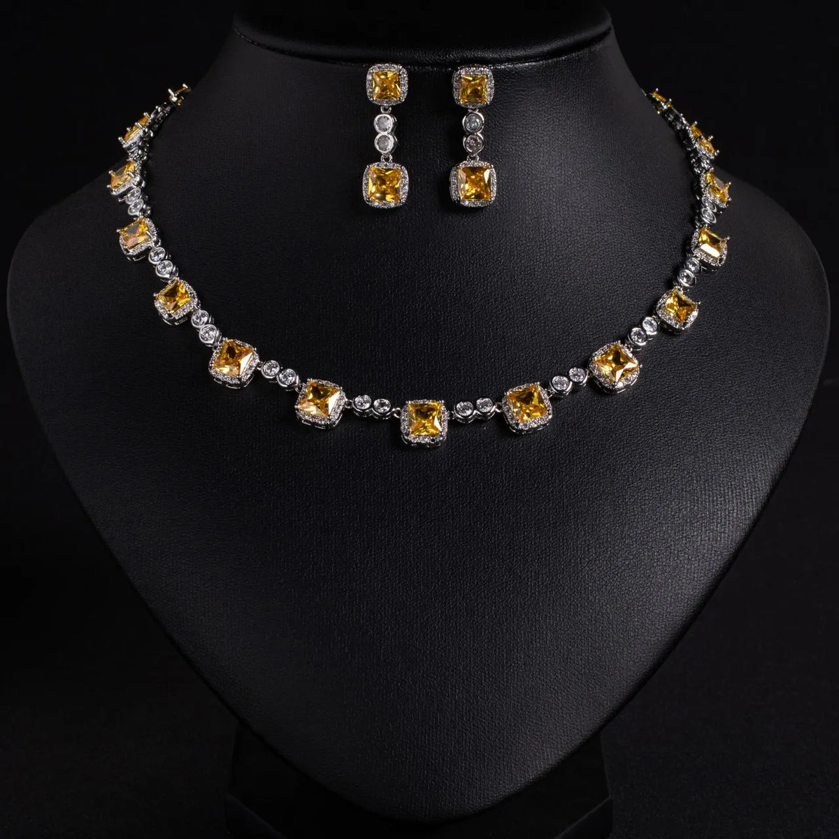 2-Piece Luxury Small Square Zirconia Jewelry Set Elegant Necklace & Earrings for Women | Party, Festival, Prom & Summer Date Look (S-650)