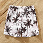 Family Matching Coconut Tree Print Swimwear  |  Ruched One-Piece Swimsuit & Swim Trunks Beach Set