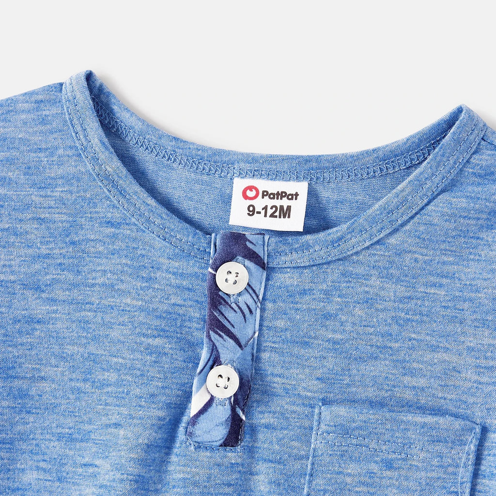 Family Matching Outfits Naia Blue Floral Tee Button Ruffle Hem Strap Dress