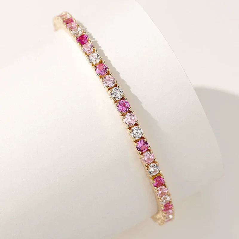 100% 925 Sterling Silver Lab Sapphire High Carbon Diamond Gemstone Tennis Chain Bracelet Bangle Fine Jewelry