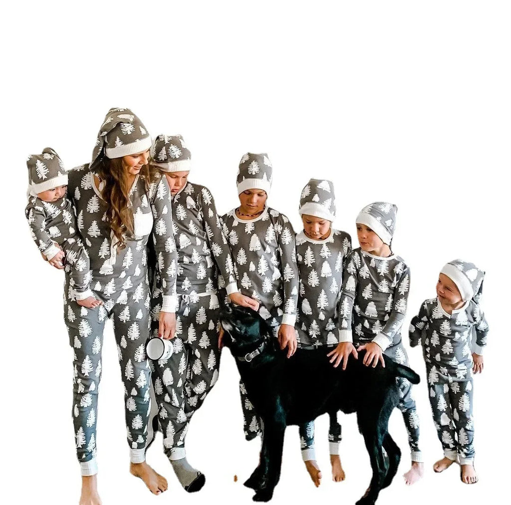 Christmas Tree Print Matching Family Pajamas – Mom, Dad, Kids & Baby