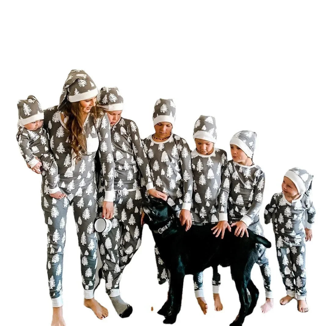 Christmas Tree Print Matching Family Pajamas – Mom, Dad, Kids & Baby