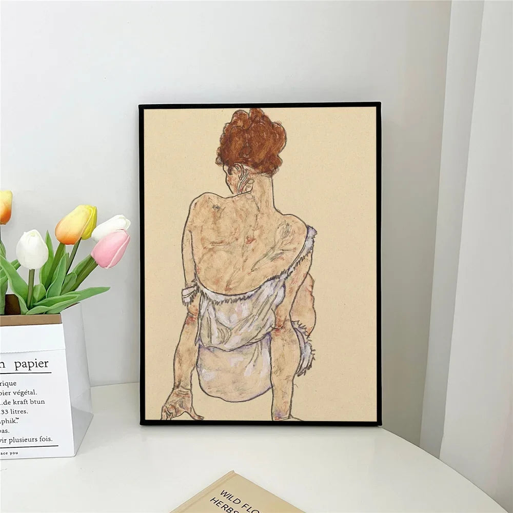 Egon Schiele Self-Adhesive Art Poster – Waterproof Wall Sticker for Coffee House, Bar, or Living Room Decor (1pc)