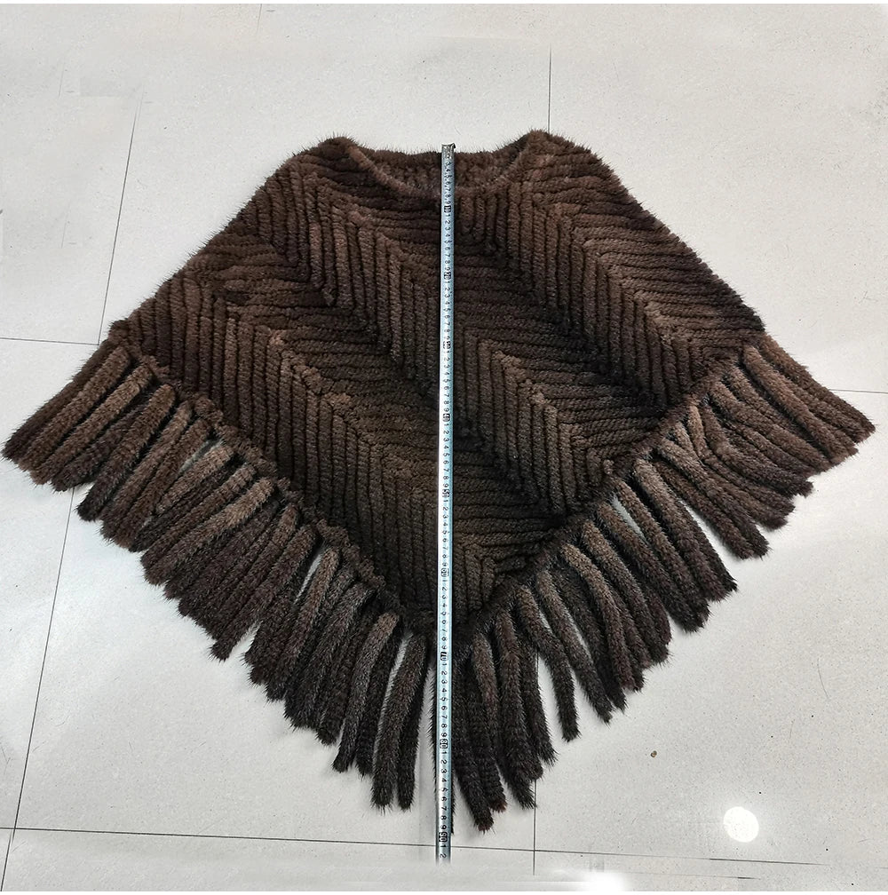 2024 Hot Sale Women Real Fur Poncho Black Brown Knitted Natural Mink Fur Scarves Shawl Lady Fashion 100% Genuine Mink Fur Shawls
