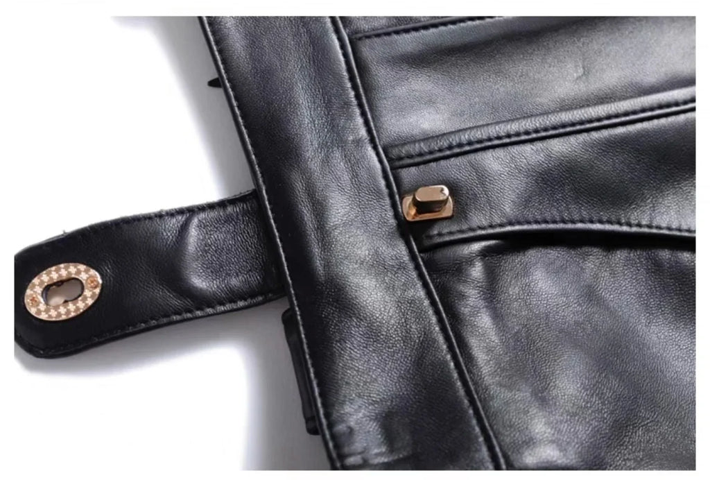 Fashion New Genuine Leather Office Lady for Women Sheepskin Elastic Waist Wrap Long Faldas Mujer Mid Length Front Slit Pocket
