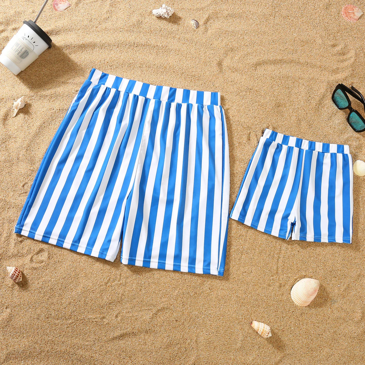 Family Matching Swimsuits  |  Striped Summer Swimwear Set for Mother, Daughter, Father & Son | Mommy and Me Bikini & Swim Shorts