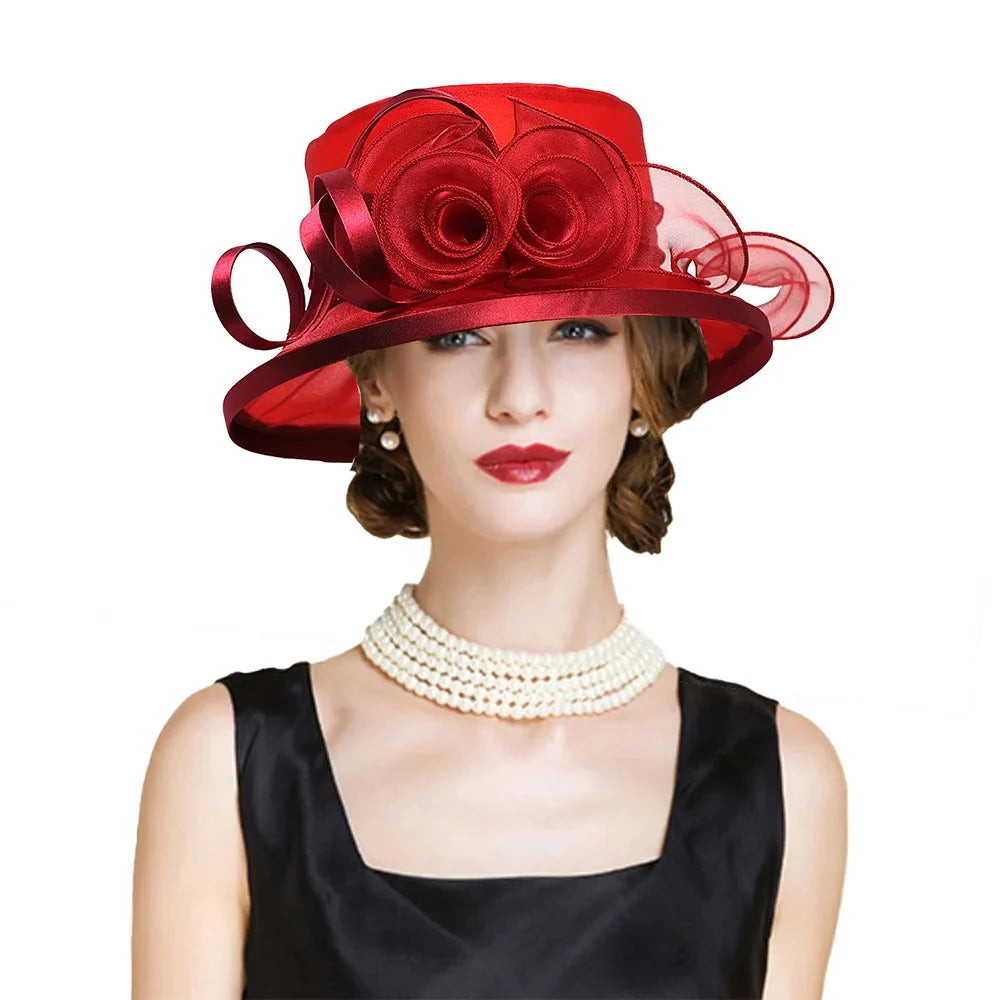 Elegant Flat Top Sun Visor Hats For Women Flower Elegant Wedding Bridal Tea Party Millinery UV Protection Derby Cap Female Hat