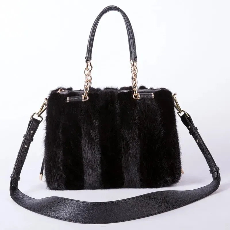 Fur Crossbody Handbag for Women, Female Phone Shoulder Bag, Girls' Wallet, Geometric Mink Fur Handbag, Winter
