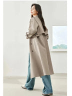 Elegant Long Trench Coat for Women – Fall Double-Breasted Windbreaker