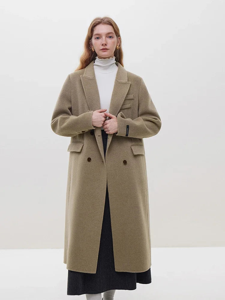 100% Wool Long Coffee Woolen Peacoat