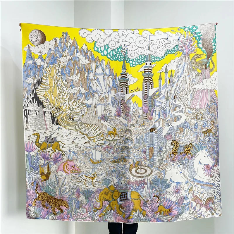 Designer Mulberry Silk Large Scarf – Luxury Hand-Rolled Edge Shawl & Wrap (135 cm)