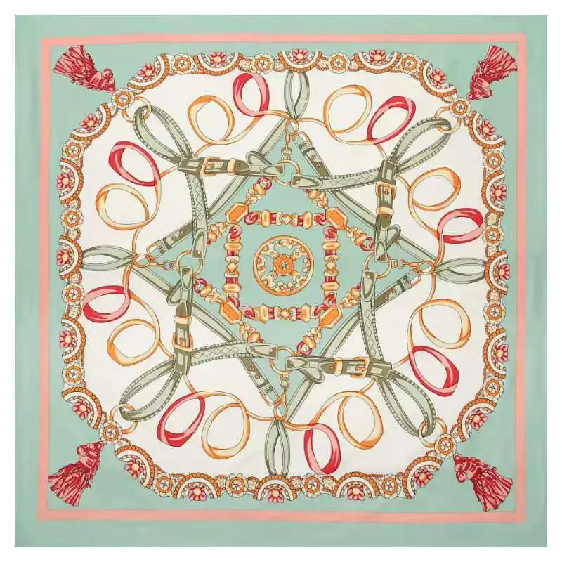 130*130cm 100% Twill Silk Scarf Women Luxury Chain Print Beach Shawl Square Bandana Kerchief Femme Fourlard Echarpes Stoles