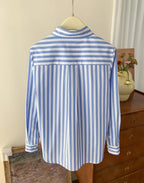 Early Spring Women's Striped Letters Love Lapel Buttoned Long Sleeve Top Shirt