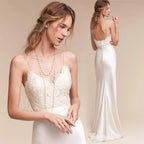 French Lace Evening Gown – Backless Spaghetti Strap, Floor-Length Cocktail Dress, Custom Made