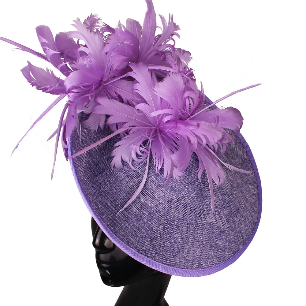 Elegant Floral Feather Fascinator Hat  -  Women's Derby & Wedding Formal Headpiece with Headband