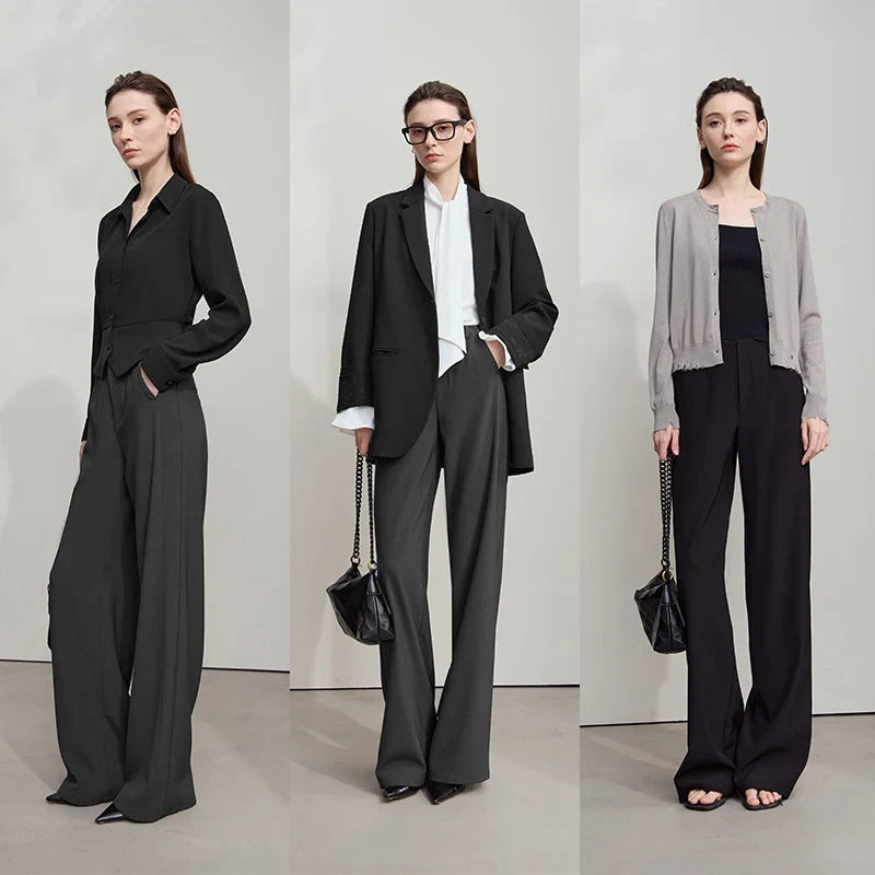 Elegant Minimalist Office Wide Leg Pants – Women’s Luxury Casual Loose Straight Trousers 2025 New Collection