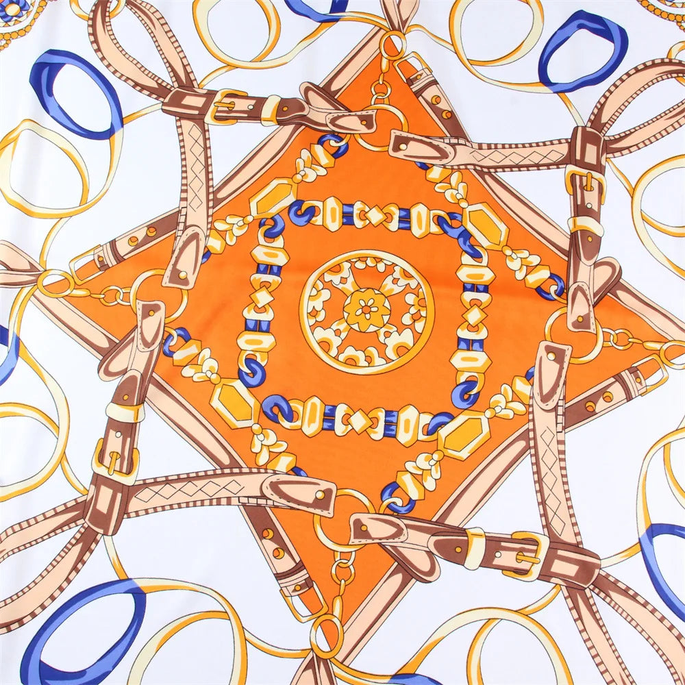 130*130cm 100% Twill Silk Scarf Women Luxury Chain Print Beach Shawl Square Bandana Kerchief Femme Fourlard Echarpes Stoles