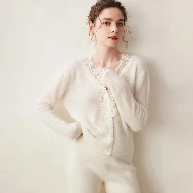 2024 Spring/Autumn 100% Cashmere V-Neck Cardigan – Women€™s Chic Knitted Sweater, Short Casual Loose