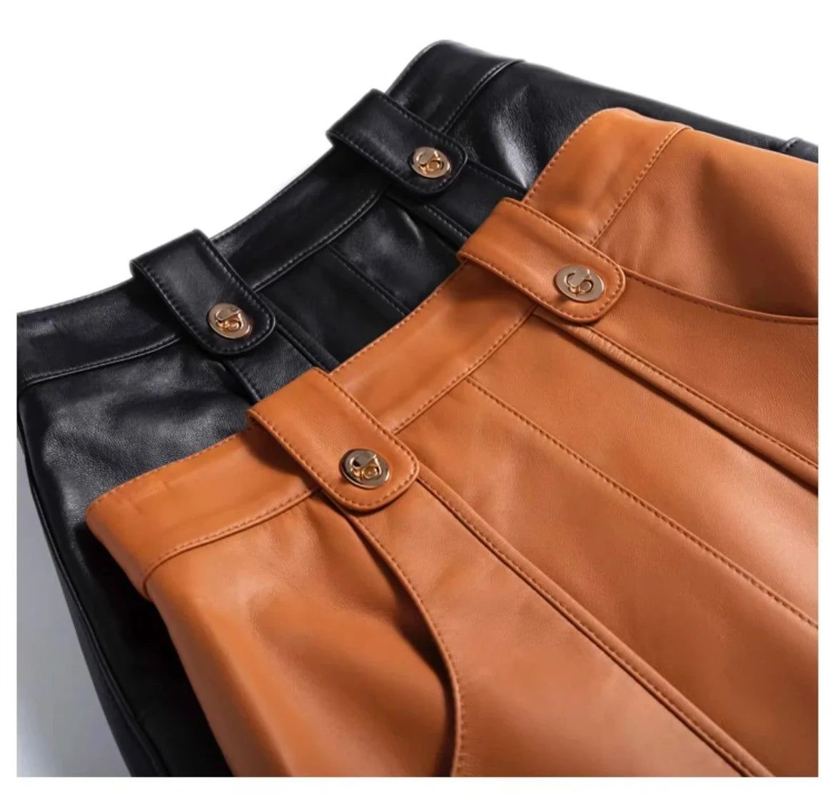 Fashion New Genuine Leather Office Lady for Women Sheepskin Elastic Waist Wrap Long Faldas Mujer Mid Length Front Slit Pocket