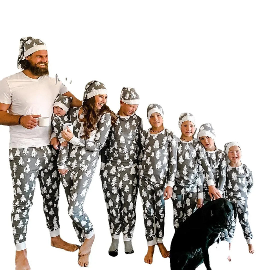 Christmas Tree Print Matching Family Pajamas – Mom, Dad, Kids & Baby