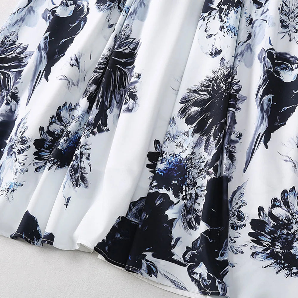2025 Summer Sleeveless Midi Shirt Dress  -  Elegant Print with Lapel Collar & Sash