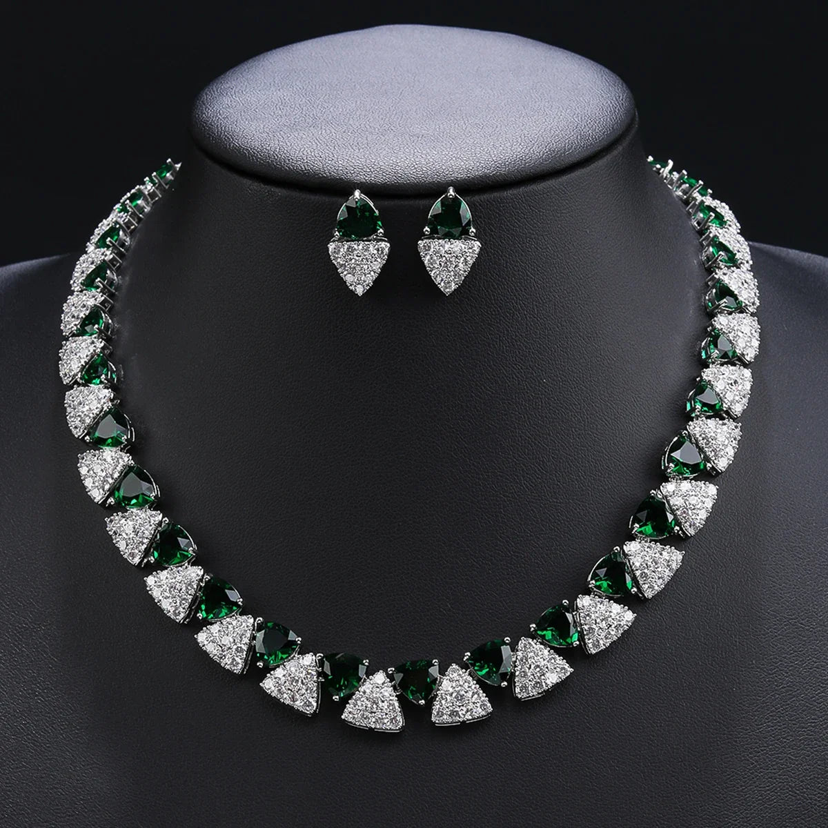 Elegant Multi Color Love Heart Cubic Zirconia Necklace Set  Wedding Bridal Necklace Earrings Costume Jewelry Set CN11332