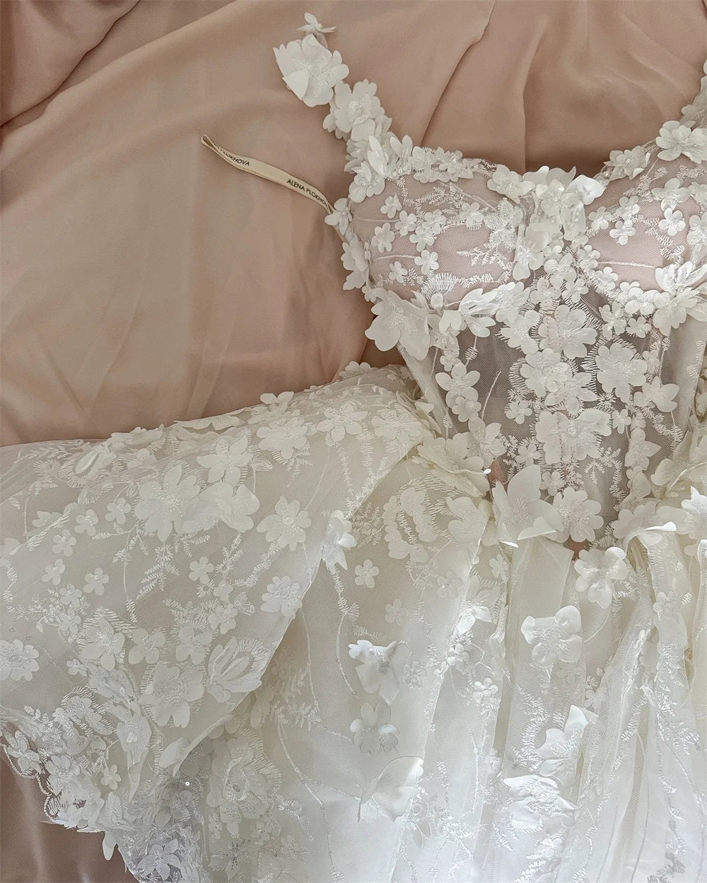 Boho Floral Lace Mini Ball Gown – Short Dress for Prom, Wedding or Evening, Custom Made