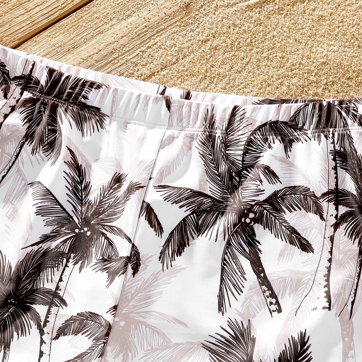 Family Matching Coconut Tree Print Swimwear  |  Ruched One-Piece Swimsuit & Swim Trunks Beach Set