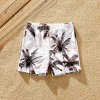 Family Matching Coconut Tree Print Swimwear  |  Ruched One-Piece Swimsuit & Swim Trunks Beach Set
