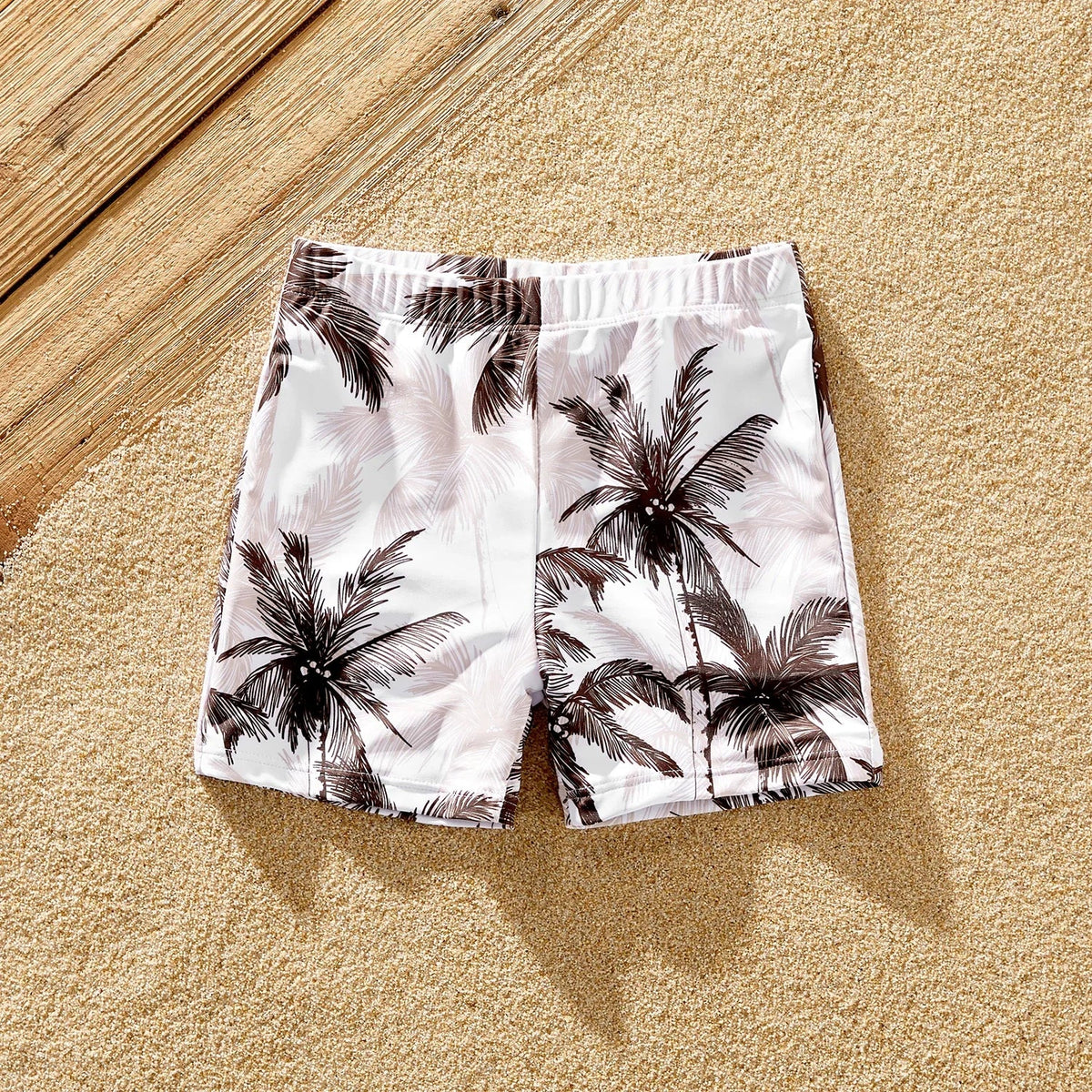 Family Matching Coconut Tree Print Swimwear  |  Ruched One-Piece Swimsuit & Swim Trunks Beach Set