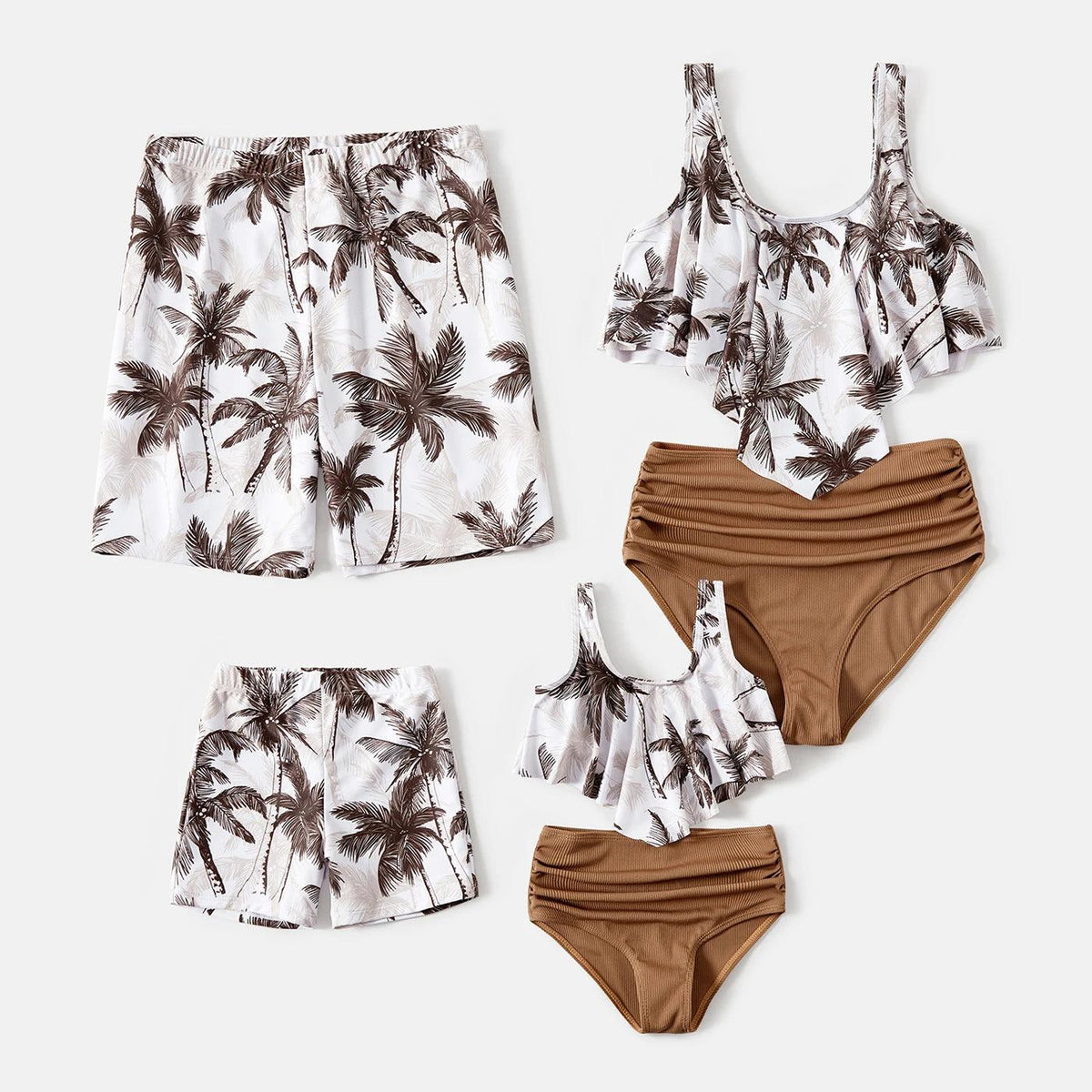Family Matching Beach Outfits: Coconut Tree Print Swimwear  One-piece Swimsuit & Swim Trunks