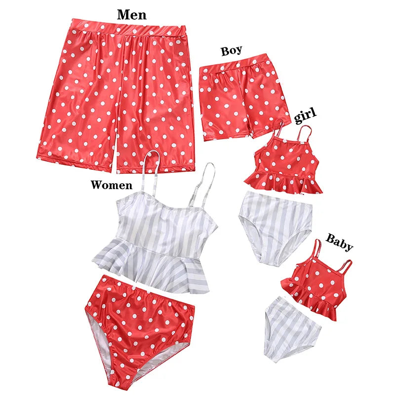 Family Matching Swimsuits  |  Striped Summer Swimwear Set for Mother, Daughter, Father & Son | Mommy and Me Bikini & Swim Shorts