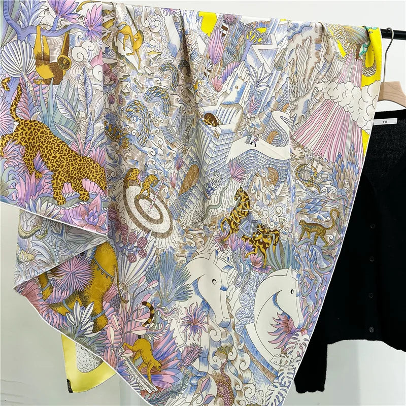 Designer Mulberry Silk Large Scarf – Luxury Hand-Rolled Edge Shawl & Wrap (135 cm)